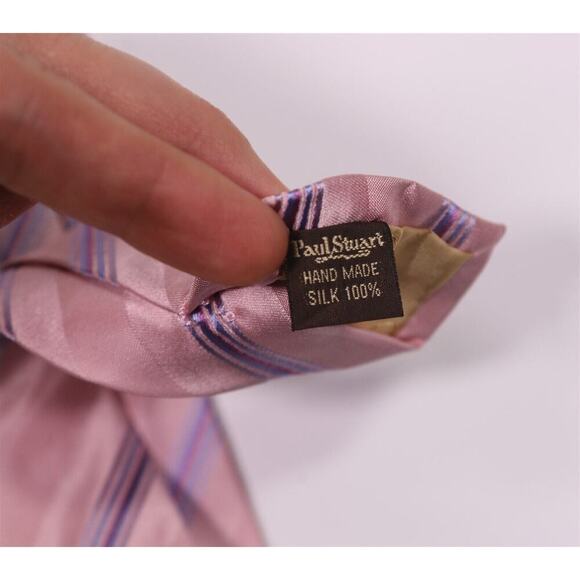 Paul Stuart Made in Japan Pink w/ Sky Blue Stripe Silk Handmade Necktie Tie Slim - Picture 6 of 6